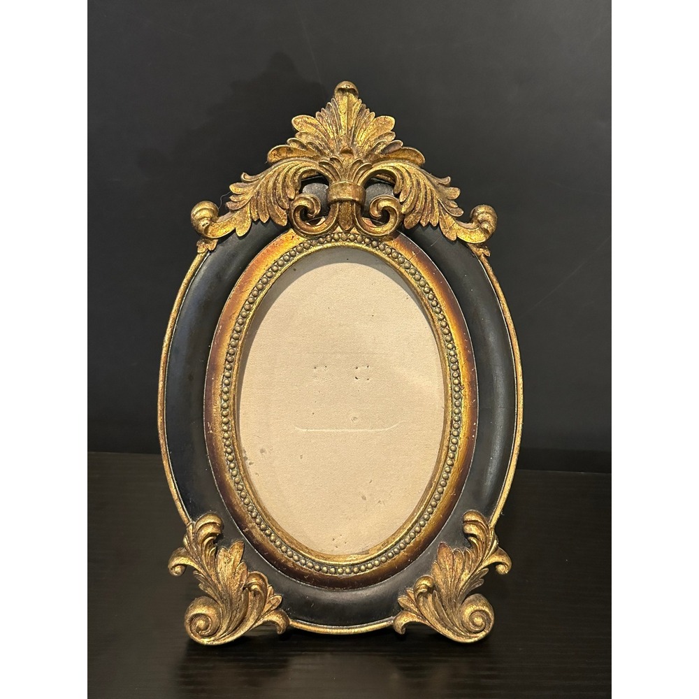 CBK Ornate Gold and Black Oval Picture Frame Vintage Baroque Style 4x6 9.5in